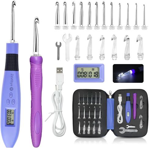 Crochet Hook with 22 Different Size, Crochet Hooks for Stitch & Row Counter, Light Up Crochet Hooks Interchangeable Crochet Needle, Ergonomic Crochet Hooks with 2 Levels Led in Saudi Arabia