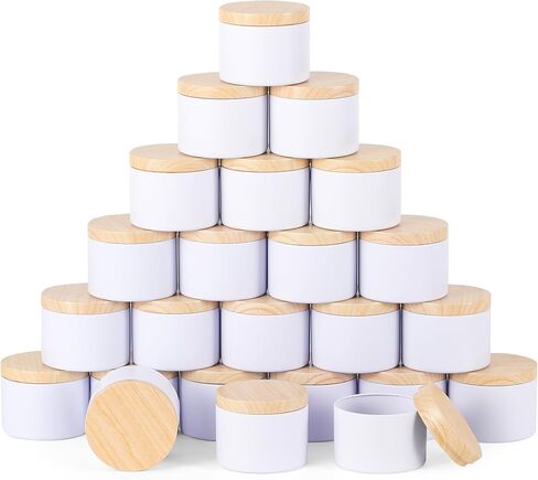 24 Pcs 8oz Candle Tins - Matte Black Bulk Empty Candle Jars with Wood Grain Lids, Candle Jars for Candle Making, Storage, and Gift (black-8oz) in Saudi Arabia