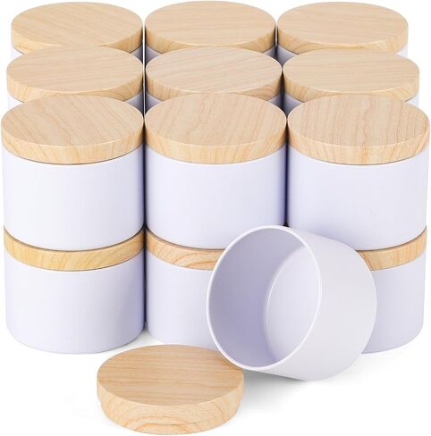 24 Pcs 8oz Candle Tins - Matte Black Bulk Empty Candle Jars with Wood Grain Lids, Candle Jars for Candle Making, Storage, and Gift (black-8oz) in Saudi Arabia