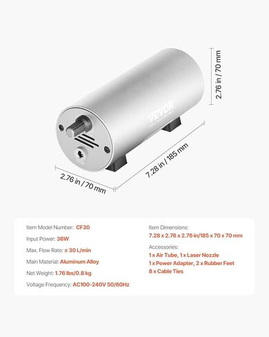 VEVOR Adjustable 30 L/min Airflow, Air Assist Pump Kit Cutter, Clear Smoke and Dust, Reduce Surface Temperature, Shield Lens, for Laser Engraving Wood Metal, Silver in Saudi Arabia