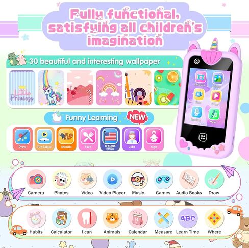 Kids Smart Phone for Girls Boys – Kids Cell Phone Toys Ages 3-10 with Touchscreen, Dual Camera, Music Player, 17 Games Toddler Learning Phone Birthday Gifts for 3 4 5 6 7 8 Years Old, 8GB Card, Blue in Saudi Arabia