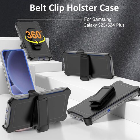 Compatible with Samsung Galaxy S24 Plus Case, with Belt Clip Holster Heavy Duty Rugged Shockproof Full Body Protection Kickstand Cover for Samsung Galaxy S24 Plus Phone (Black) in Kuwait