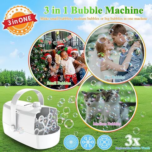 Bubble Machine, 3 in 1 Bubble Maker, Bubble Blower with Replaceable Bubble Wands, 18000+ Bubbles Per Minute, Operated by Plug-in or Batteries, Bubble Toys for Indoor Outdoor Birthday Party in Saudi Arabia