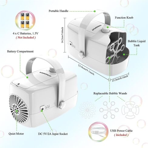 Bubble Machine, 3 in 1 Bubble Maker, Bubble Blower with Replaceable Bubble Wands, 18000+ Bubbles Per Minute, Operated by Plug-in or Batteries, Bubble Toys for Indoor Outdoor Birthday Party in Saudi Arabia
