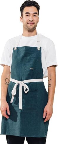 Caldo Linen Kitchen Apron للطهي - رجال ونسخة من الكتان المريلة للمشاهير المحترفة أو الخادم أو الباريستا مع جيوب (شجرة التنوب) in Kuwait