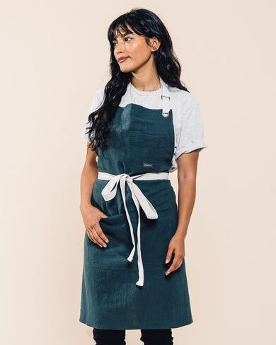 Caldo Linen Kitchen Apron للطهي - رجال ونسخة من الكتان المريلة للمشاهير المحترفة أو الخادم أو الباريستا مع جيوب (شجرة التنوب) in Kuwait