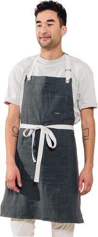 Caldo Linen Kitchen Apron للطهي - رجال ونسخة من الكتان المريلة للمشاهير المحترفة أو الخادم أو الباريستا مع جيوب (شجرة التنوب) in Kuwait