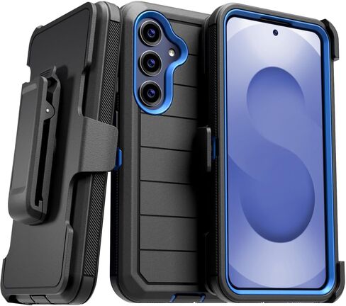 for Samsung Galaxy S25+ Case with Belt Clip Holster & Kickstand, Screenless Protective Dual-Layer Shockproof Phone Case for Galaxy S25 Plus - Black & Blue in Saudi Arabia