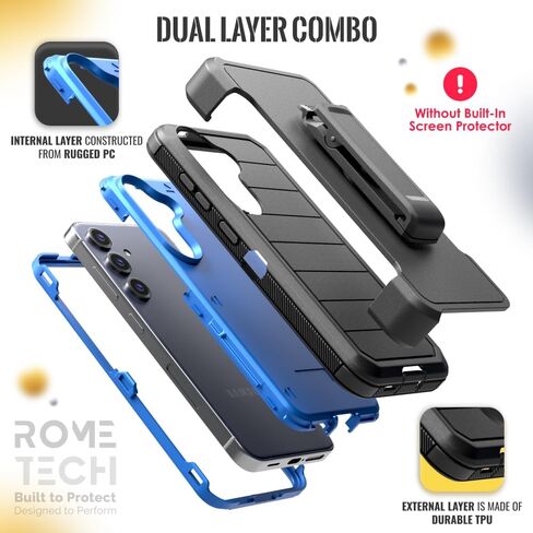 for Samsung Galaxy S25+ Case with Belt Clip Holster & Kickstand, Screenless Protective Dual-Layer Shockproof Phone Case for Galaxy S25 Plus - Black & Blue in Saudi Arabia
