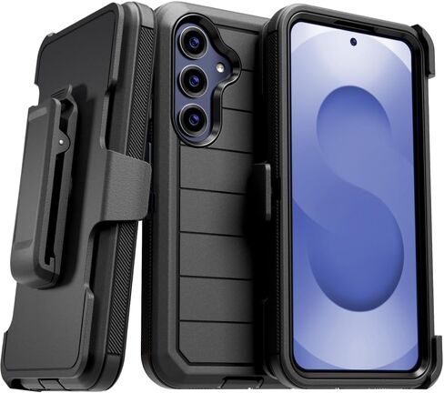 for Samsung Galaxy S25+ Case with Belt Clip Holster & Kickstand, Screenless Protective Dual-Layer Shockproof Phone Case for Galaxy S25 Plus - Black & Blue in Saudi Arabia