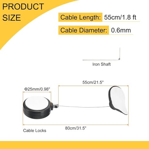 MECCANIXITY 1.8 ft Retractable Cable Lock with Arc Patch Remote Control Security Lock with Adjustable Cord Tether Anti Theft for Laptop, TV, 200g, Black in Saudi Arabia
