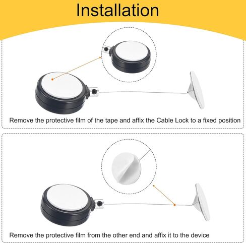 MECCANIXITY 1.8 ft Retractable Cable Lock with Round Patch Remote Control Security Lock with Adjustable Cord Tether Anti Theft for Laptop, TV, 200g, White, 4 Pack in Kuwait