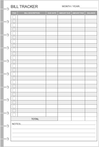 Bill Payment Tracker Refills - Bill Pay Checklist Refills for Filofax Planner, Organizer, Binders, 6 Hole Punched, 100 gsm, 100 Sheets/200 Pages, White Paper, Monthly Budget Forms, 5.5" x 8.5" in Saudi Arabia