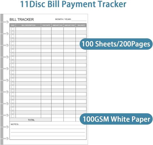 Bill Payment Tracker Refills - Bill Pay Checklist Refills for Filofax Planner, Organizer, Binders, 6 Hole Punched, 100 gsm, 100 Sheets/200 Pages, White Paper, Monthly Budget Forms, 5.5" x 8.5" in Saudi Arabia