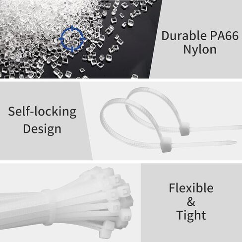 Small Zip Ties,White Zip Ties 4 Inch 100 Pack, Nylon Cable Ties Self Locking Tie Straps, Heavy Duty clear zip ties, Tiny Cable Ties for Indoor and Outdoor by OSXCAUES (4" White) in Kuwait