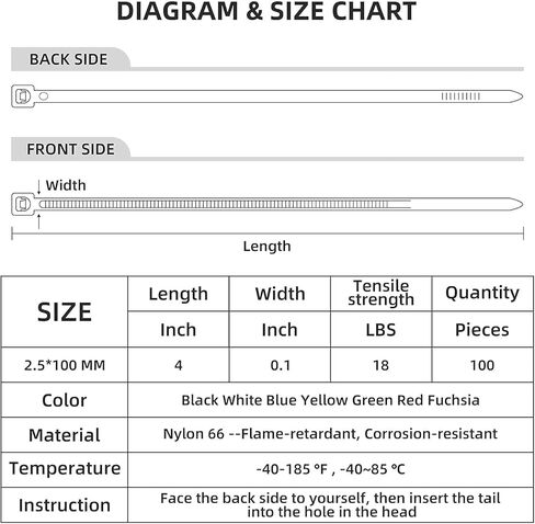 Small Zip Ties,White Zip Ties 4 Inch 100 Pack, Nylon Cable Ties Self Locking Tie Straps, Heavy Duty clear zip ties, Tiny Cable Ties for Indoor and Outdoor by OSXCAUES (4" White) in Kuwait