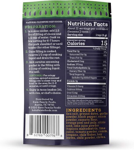 Siete Carnitas Seasoning Mix | Slow Cooker Spices | Gluten Free | Vegan | Paleo | Preservative Free (6 Packets) 42 Servings in Saudi Arabia