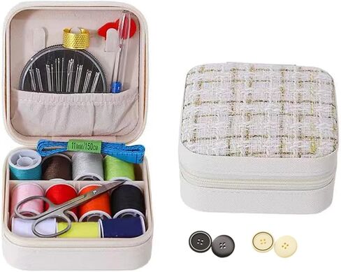 Mini Sewing Kit in Stylish Leather Case – Complete Set with Scissors, Needles, Thread, Needle Threader, Thimble & More – Perfect for Beginners & Travel (Pink) in Saudi Arabia