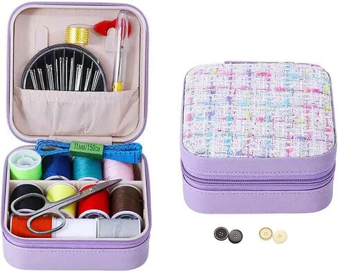 Mini Sewing Kit in Stylish Leather Case – Complete Set with Scissors, Needles, Thread, Needle Threader, Thimble & More – Perfect for Beginners & Travel (Pink) in Saudi Arabia