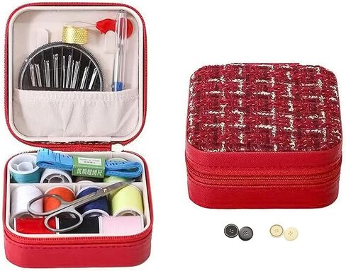 Mini Sewing Kit in Stylish Leather Case – Complete Set with Scissors, Needles, Thread, Needle Threader, Thimble & More – Perfect for Beginners & Travel (Pink) in Saudi Arabia