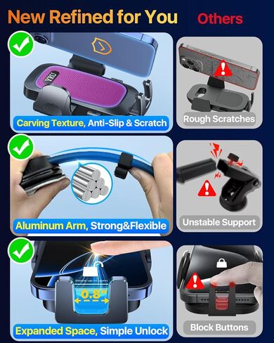 【2024 Ultimate】 حامل هاتف السيارة، ذراع ألومنيوم قابل للانحناء والتعديل، حامل هاتف خلوي للوحة القيادة للسيارة، حامل هاتف على الزجاج الأمامي لهاتف iPhone 15 14 13 12 Pro Max Samsung Pickup Truck، أزرق in Kuwait