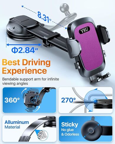 【2024 Ultimate】 حامل هاتف السيارة، ذراع ألومنيوم قابل للانحناء والتعديل، حامل هاتف خلوي للوحة القيادة للسيارة، حامل هاتف على الزجاج الأمامي لهاتف iPhone 15 14 13 12 Pro Max Samsung Pickup Truck، أزرق in Kuwait