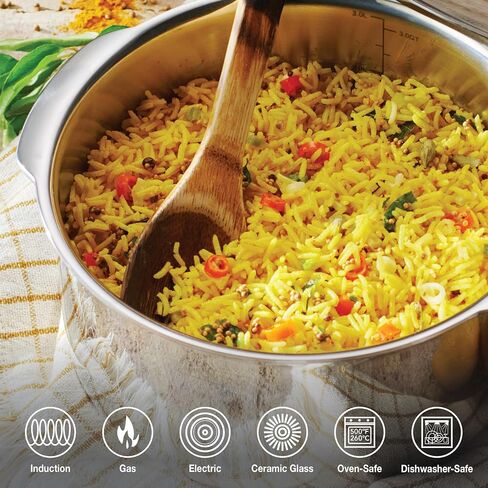 Tramontina Utsava 3.4-Quart Tri-Ply Clad Stainless Steel Tope with Lid, Patila Pot for Indian Cooking in Saudi Arabia