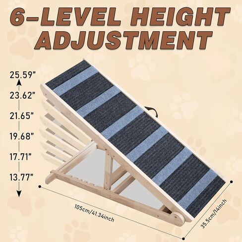 Dog Ramp for Bed, Dog Ramp for Car, Adjustable & Folding with 6 Adjustable Height, Rugged, Anti-Slip, Dog Ramp for Couch, Folding Portable Wooden Pet Ramps, for Small & Large Dogs & Cats in Saudi Arabia