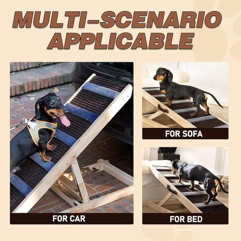 Dog Ramp for Bed, Dog Ramp for Car, Adjustable & Folding with 6 Adjustable Height, Rugged, Anti-Slip, Dog Ramp for Couch, Folding Portable Wooden Pet Ramps, for Small & Large Dogs & Cats in Saudi Arabia