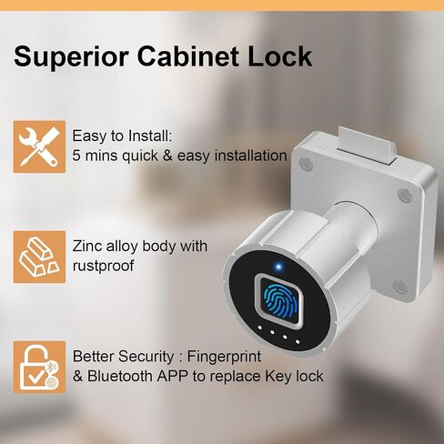 Fingerprint Cabinet Lock, Pothunder Smart Lock with Bluetooth & Fingerprint, Keyless Drawer Furniture Lock, USB Charging Fingerprint Lock, Ideal for Home, Office, Furniture, Mailbox (20MM) in Saudi Arabia