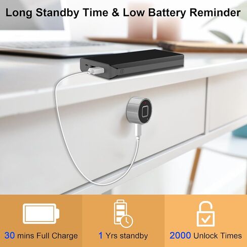 Fingerprint Cabinet Lock, Pothunder Smart Lock with Bluetooth & Fingerprint, Keyless Drawer Furniture Lock, USB Charging Fingerprint Lock, Ideal for Home, Office, Furniture, Mailbox (20MM) in Saudi Arabia