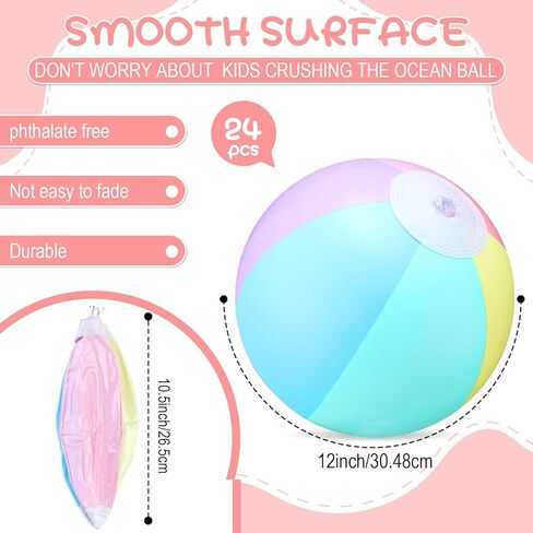 24 Pcs Inflatable Beach Balls Bulk Pastel Color Jumbo Big Beach Balls Macaron Beach Balls for Adults Summer Beach Swimming Pool Water Games Party Favor in Kuwait