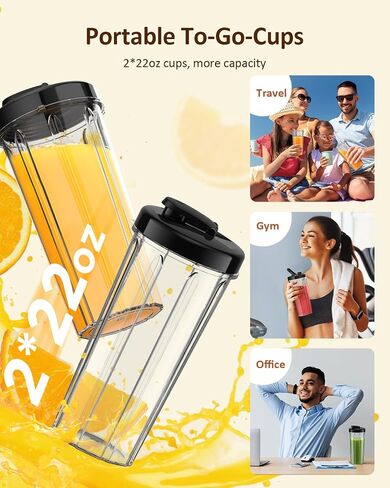 KOIOS Smoothie Blender, Max 1000w Personal Blender for Shakes and Smoothies, 12Pcs Coffee Grinder and Countertop Blenders Combo for Kitchen, Portable Smoothie Blenders with 2x22 oz To-Go Cups, Non-BPA in Saudi Arabia