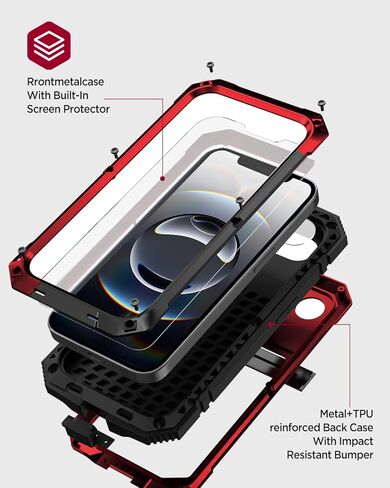 Miimall Cases for iPhone 16E Cases Screen Protector, [Invisible Kickstand & Convenient Hand Rope] 360 Degree Protection Wireless Charger Heavy Duty Phone Case for iPhone 16E, Red in Saudi Arabia