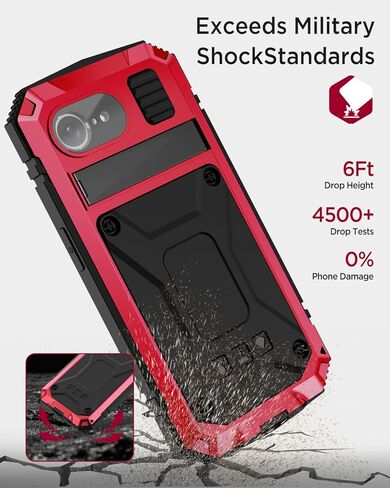 Miimall Cases for iPhone 16E Cases Screen Protector, [Invisible Kickstand & Convenient Hand Rope] 360 Degree Protection Wireless Charger Heavy Duty Phone Case for iPhone 16E, Red in Saudi Arabia