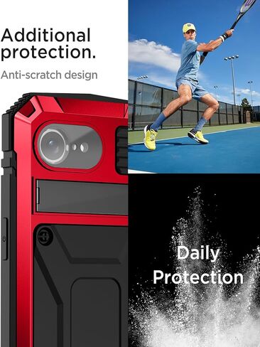 Miimall Cases for iPhone 16E Cases Screen Protector, [Invisible Kickstand & Convenient Hand Rope] 360 Degree Protection Wireless Charger Heavy Duty Phone Case for iPhone 16E, Red in Saudi Arabia
