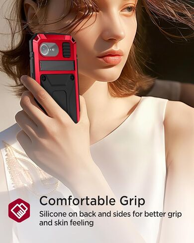 Miimall Cases for iPhone 16E Cases Screen Protector, [Invisible Kickstand & Convenient Hand Rope] 360 Degree Protection Wireless Charger Heavy Duty Phone Case for iPhone 16E, Red in Saudi Arabia