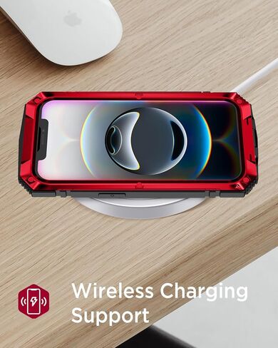 Miimall Cases for iPhone 16E Cases Screen Protector, [Invisible Kickstand & Convenient Hand Rope] 360 Degree Protection Wireless Charger Heavy Duty Phone Case for iPhone 16E, Red in Saudi Arabia