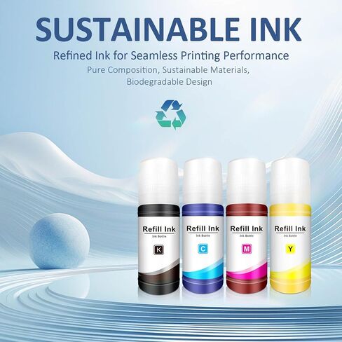 502 Ink Refill Bottles Replacement for Epson 502 Ink, Compatible with Ecotank Printers ET-2850, ET-4850, ET-15000, ET-3760, ET-2760, ET-3850, ET-3830, ET-4760 (4 Pack) in Saudi Arabia