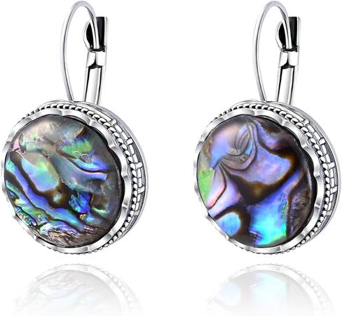Handmade Teardrop Abalone Shell Earrings Vintage Boho Earrings for Women Colorful Dangle Earrings Colorful Silver Leverback Earrings for Women in Kuwait