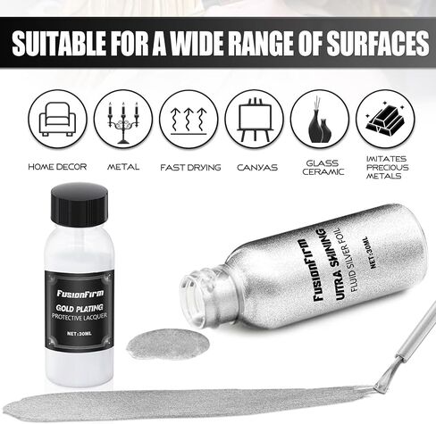 Liquid Gold Leaf Paint Set, Alcohol-Based Metallic Gold Paint, Ultra Shiny Gold Leaf Paint with Varnish, Quick-Drying Gilding Paint for Crafts, DIY, and Resin Projects, 2 pcs x 30ml in Saudi Arabia
