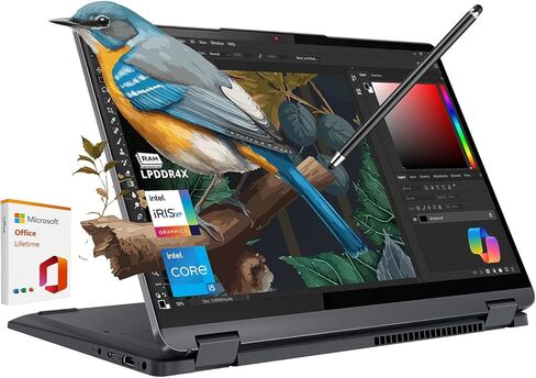 Lenovo IdeaPad Flex 5i 2-in-1 Laptop, 14" Touchscreen WUXGA Display, Intel Core i5-1235U, 8GB LPDDR4X, 512GB SSD, Copilot AI, Fingerprint, FHD Webcam, with 2019 Lifetime Office & Pen, Win 11 Home in Saudi Arabia