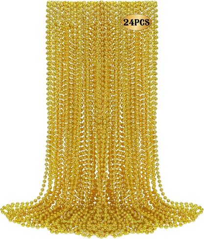 24PCS White Beaded Necklace, 33" Mardi Gras Beads Necklace Accessories, Faux Pearl Necklaces Costumes, White Carnival Bead Necklaces for Parade Throw Supplies Wedding Party Decor in Saudi Arabia