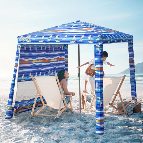 Beach Cabana, 6.2'×6.2' Beach Canopy with Side Wall, UPF 50+ UV Protection Easy Setup Tent Sun Shelter with Sand Pockets for Whole Family(Summer Sailboat) in Saudi Arabia