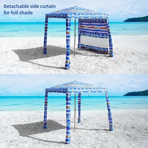 Beach Cabana, 6.2'×6.2' Beach Canopy with Side Wall, UPF 50+ UV Protection Easy Setup Tent Sun Shelter with Sand Pockets for Whole Family(Summer Sailboat) in Saudi Arabia