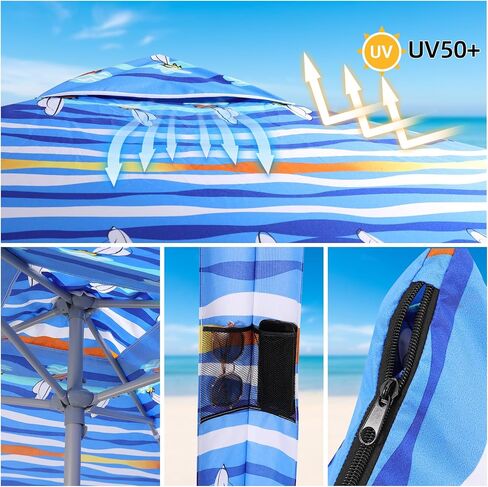Beach Cabana, 6.2'×6.2' Beach Canopy with Side Wall, UPF 50+ UV Protection Easy Setup Tent Sun Shelter with Sand Pockets for Whole Family(Summer Sailboat) in Saudi Arabia