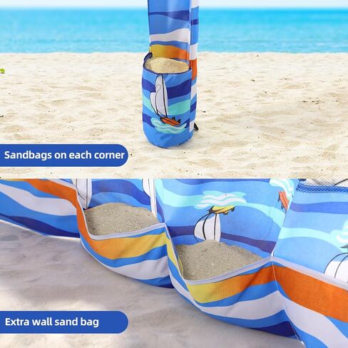 Beach Cabana, 6.2'×6.2' Beach Canopy with Side Wall, UPF 50+ UV Protection Easy Setup Tent Sun Shelter with Sand Pockets for Whole Family(Summer Sailboat) in Saudi Arabia