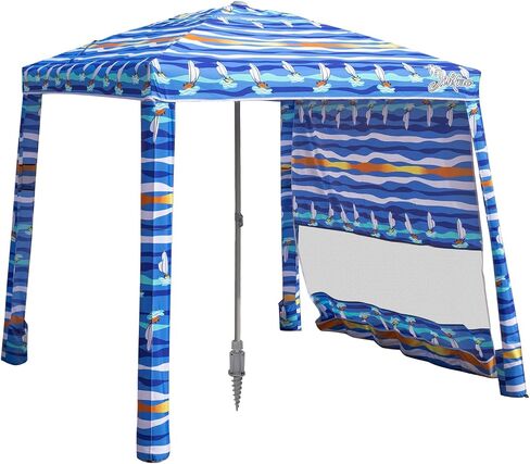 Beach Cabana, 6.2'×6.2' Beach Canopy with Side Wall, UPF 50+ UV Protection Easy Setup Tent Sun Shelter with Sand Pockets for Whole Family(Summer Sailboat) in Saudi Arabia