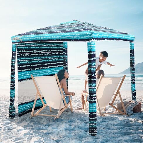 Beach Cabana, 6.2'×6.2' Beach Canopy with Side Wall, UPF 50+ UV Protection Easy Setup Tent Sun Shelter with Sand Pockets for Whole Family(Summer Sailboat) in Saudi Arabia