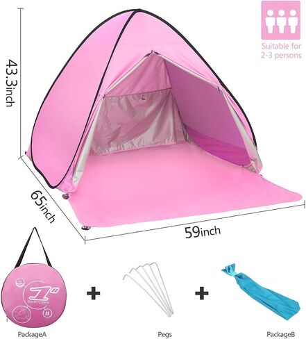 Automatic Pop Up Beach Tent Instant Portable Quick Sun Shelter for 2-3 Persons (Pink) in Saudi Arabia
